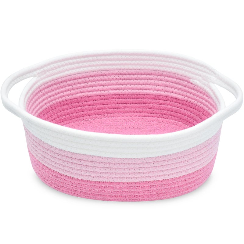 ABenkle Small Basket with Handles - Decorative Durable Rope Woven Storage Bin Shelf Storage Organizer Cube, Easter Baby Gift Basket, 12"x8"x5" - Image 1