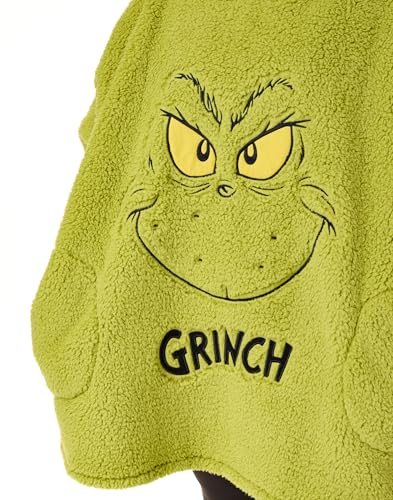 The Grinch Adults Oversized Wearable Blanket Options Green Sherpa Fluffy Fleece Embroidered and AOP Christmas Hoodie - Image 4