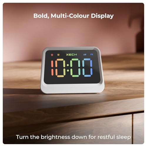 Xech Alarm Clock for Students | Rechargeable Bedroom & Study Table Clocks with Loud Dual Alarms & Pen Stand | Multi Colour Display | Gift for Man, Woman, Girls, Boys and Kids (Prism Lite) - Image 4