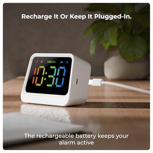 Xech Alarm Clock for Students | Rechargeable Bedroom & Study Table Clocks with Loud Dual Alarms & Pen Stand | Multi Colour Display | Gift for Man, Woman, Girls, Boys and Kids (Prism Lite) - Image 5