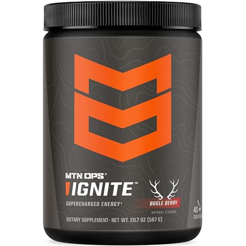 MTN OPS Ignite Energy Drink Powder Gluten Free Nitric Oxide Supplement Drink Mix L Arginine L Citrulline Caffeine Nootropic Sugar Free Drink Mix 45 Servings Bugle Berry