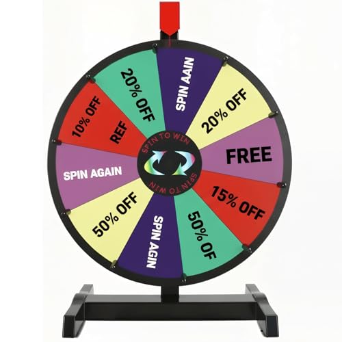 Hooomyai 15 inch Tabletop Spinning Prize Wheel with Durable Base Stand 10 Slots Spin Wheel for Prizes Spinner with Dry Erase Markers and Eraser for Classroom Carnival Trade Show Party Game - Image 1