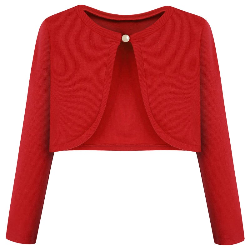 Bonny Billy Girls' Long Sleeve Knit Bolero Cardigans Jacket Cover Up Sweater 7-8 Years Red - Image 1