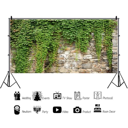 Leyiyi 20x10ft Spring Garden Leaves Backdrop Gardening Plants Grunge Stone Wall Greenery Banner Vane Branch Cover Vintage Architecture Photo Background Wedding Kids Birthday Photo Studio Vinyl Prop - Image 3