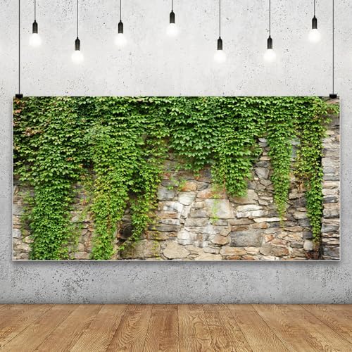 Leyiyi 20x10ft Spring Garden Leaves Backdrop Gardening Plants Grunge Stone Wall Greenery Banner Vane Branch Cover Vintage Architecture Photo Background Wedding Kids Birthday Photo Studio Vinyl Prop - Image 2