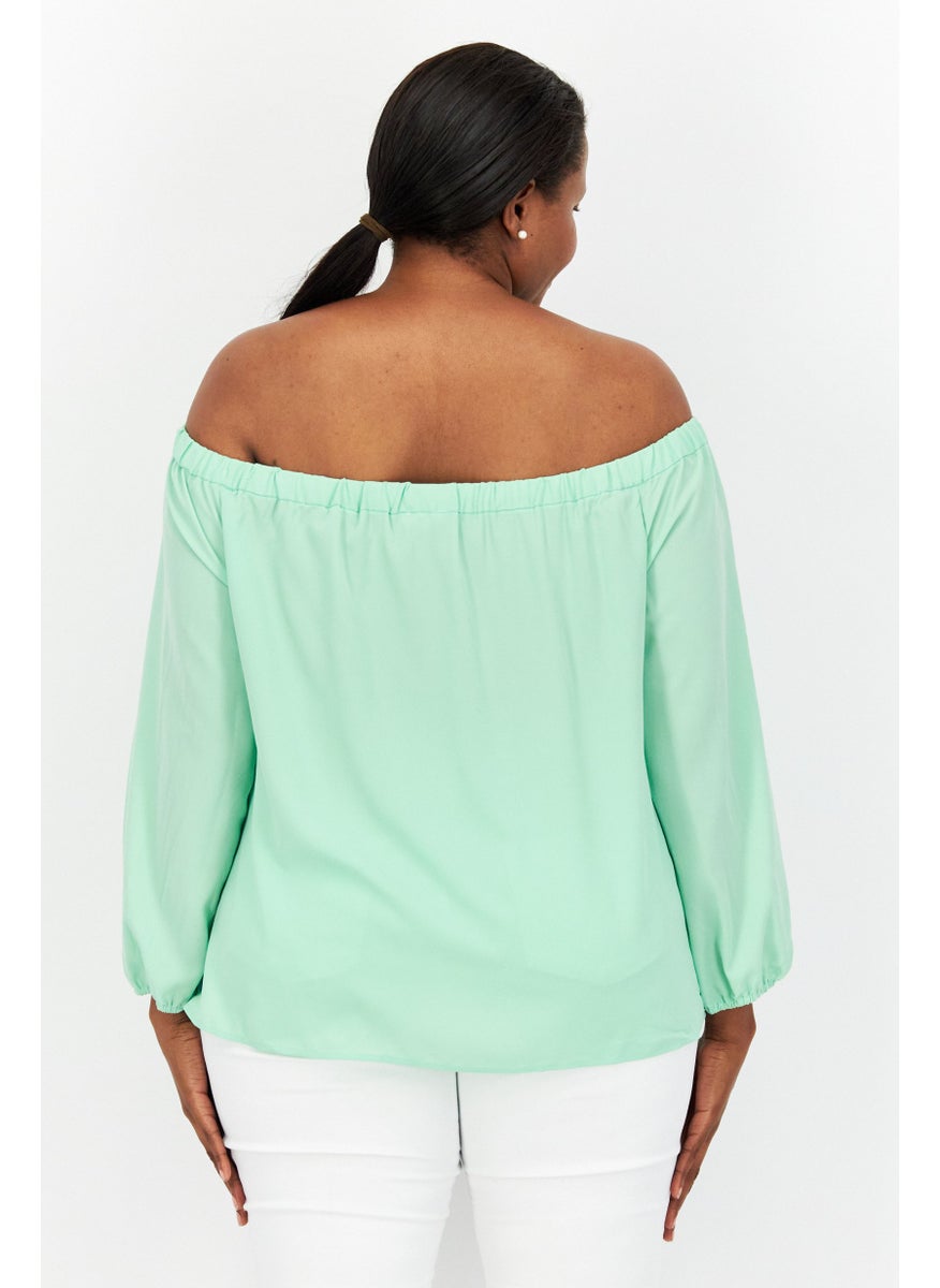 Riley & Rae - Women  Off Shoulder 3/4 Sleeve Plain Top, Green - Image 1
