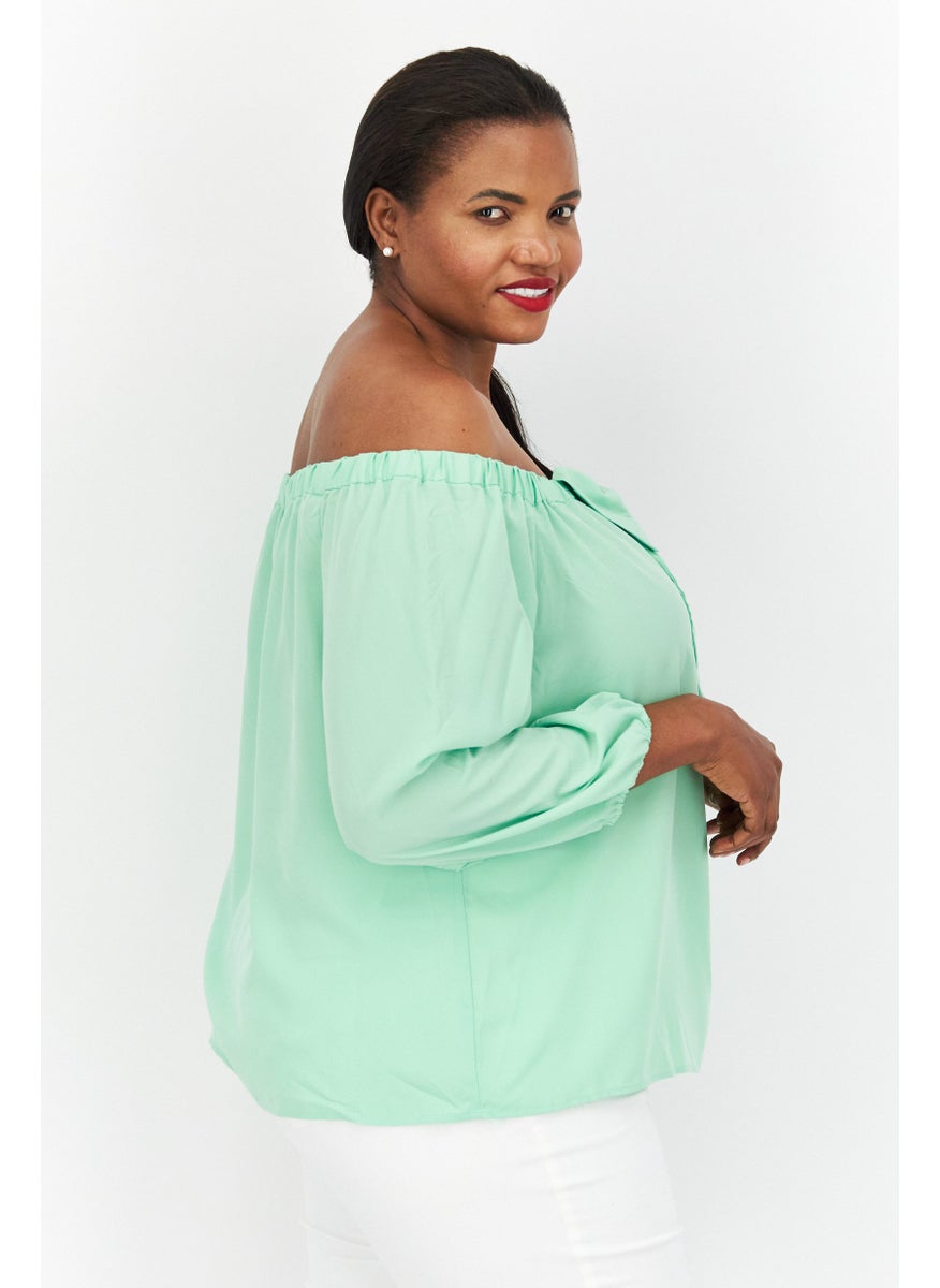 Riley & Rae - Women  Off Shoulder 3/4 Sleeve Plain Top, Green - Image 1