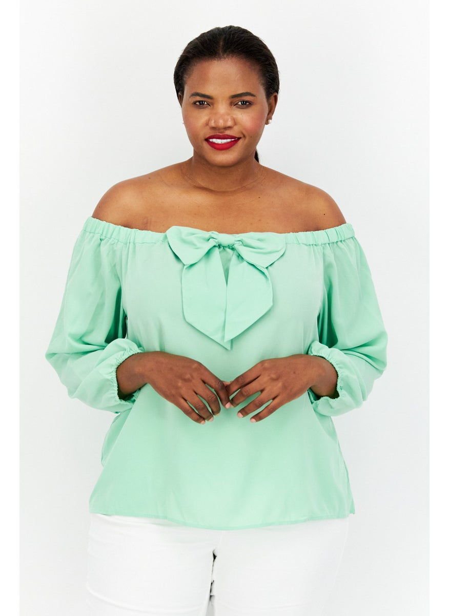 Riley & Rae - Women  Off Shoulder 3/4 Sleeve Plain Top, Green - Image 1