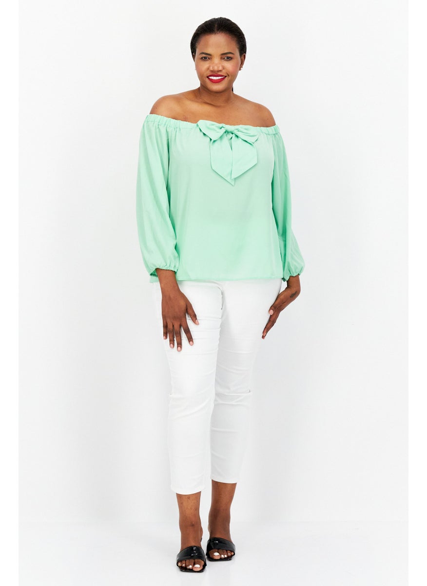 Riley & Rae - Women  Off Shoulder 3/4 Sleeve Plain Top, Green - Image 1