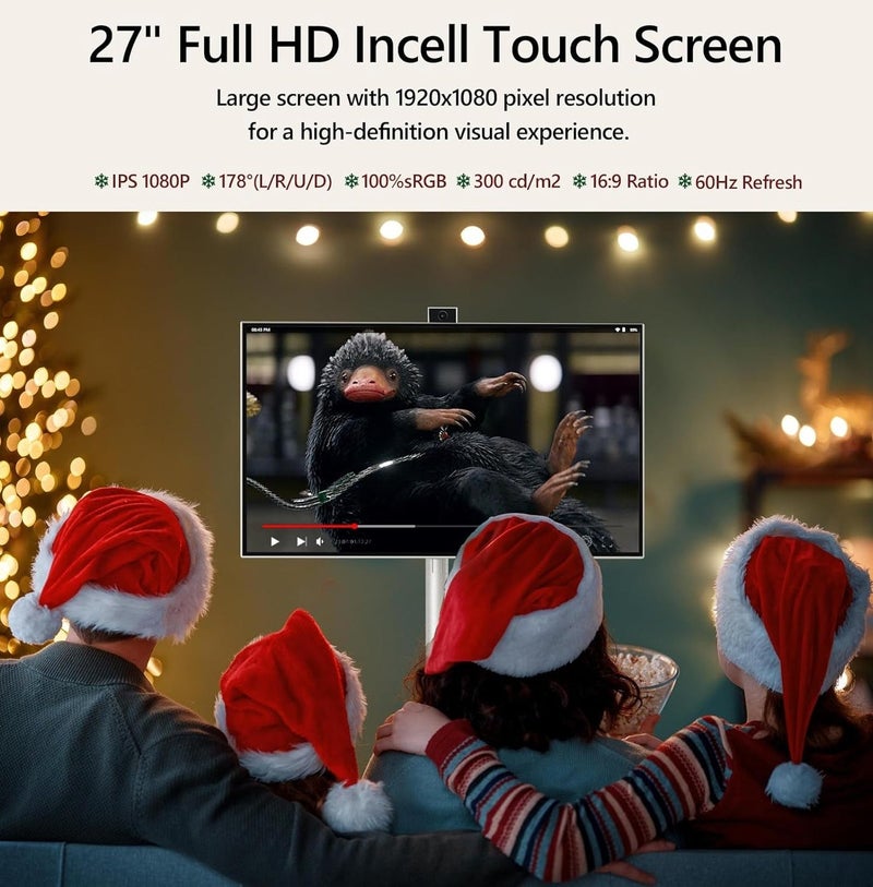 Veeuxe 27 Inch Portable TV Screen with Stand Android 15 Display Touch Screen 8MP Built-in Camera, Full HD, Dual-Band WiFi, 6GB+128GB, 9000mAh Battery, Speakers, Voice Remote - Image 5