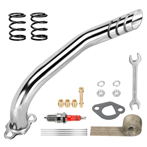 XIKOBY Header Exhaust Pipe Kit Compatible with Predator 212cc 224cc 196cc 6.5HP GX160 GX200 Engine Coleman Mini Bike CT200U BT200X CT200U-EX KT196 Go Kart Baja MB200 with Main Jets Parts (Silver) - Image 1