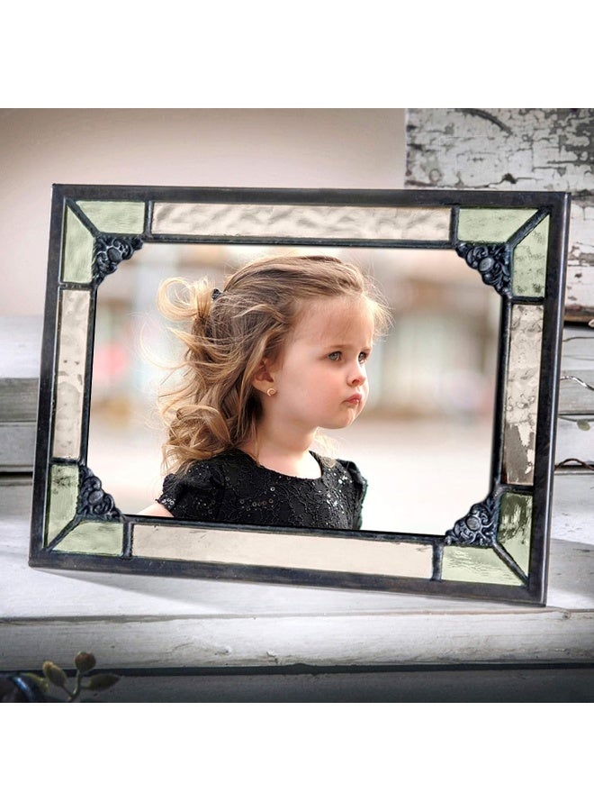 J Devlin Glass Art J Devlin 4x6 Vintage Green Stained Glass Picture Frame â€“ Horizontal or Vertical Photo Display, Handcrafted Decorative Glass Frame with Antique Charcoal Patina - Image 5