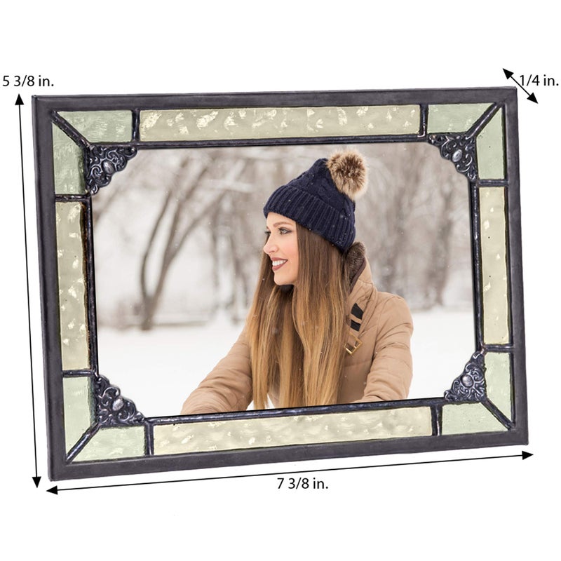 J Devlin Glass Art J Devlin 4x6 Vintage Green Stained Glass Picture Frame â€“ Horizontal or Vertical Photo Display, Handcrafted Decorative Glass Frame with Antique Charcoal Patina - Image 3