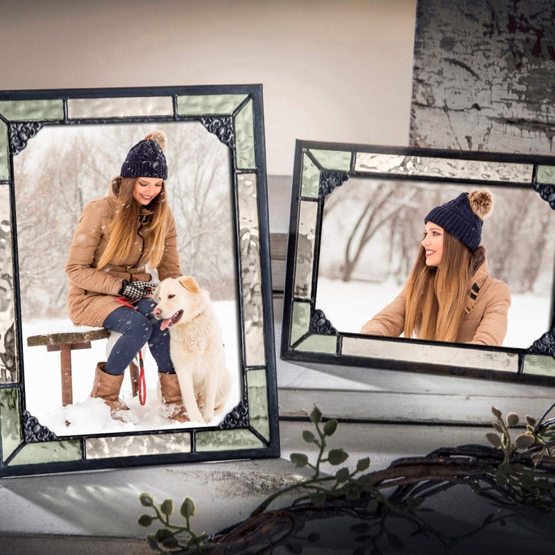 J Devlin Glass Art J Devlin 4x6 Vintage Green Stained Glass Picture Frame â€“ Horizontal or Vertical Photo Display, Handcrafted Decorative Glass Frame with Antique Charcoal Patina - Image 4