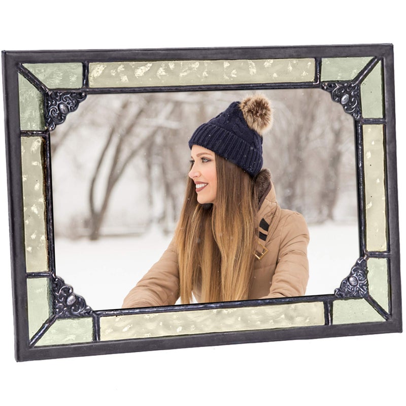 J Devlin Glass Art J Devlin 4x6 Vintage Green Stained Glass Picture Frame â€“ Horizontal or Vertical Photo Display, Handcrafted Decorative Glass Frame with Antique Charcoal Patina - Image 2