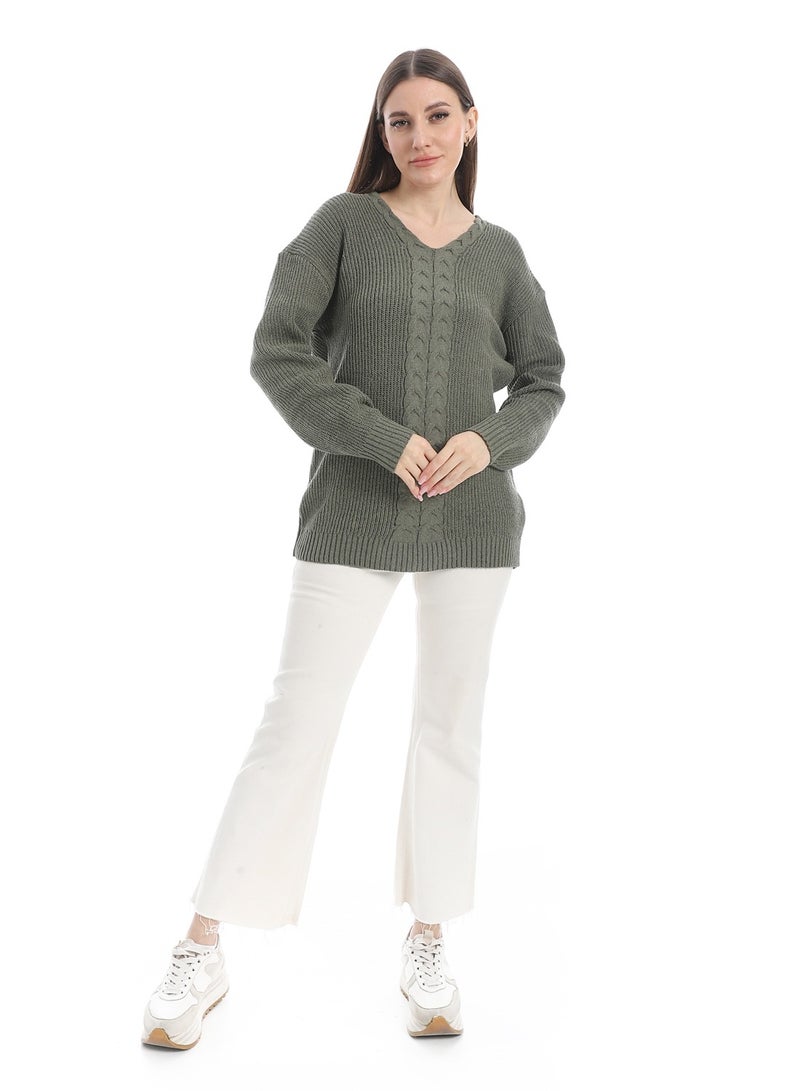 سيزار بلوفر صوف حريمي سادة برقبة علي شكل سبعة وتصميمات متعددة - Image 1