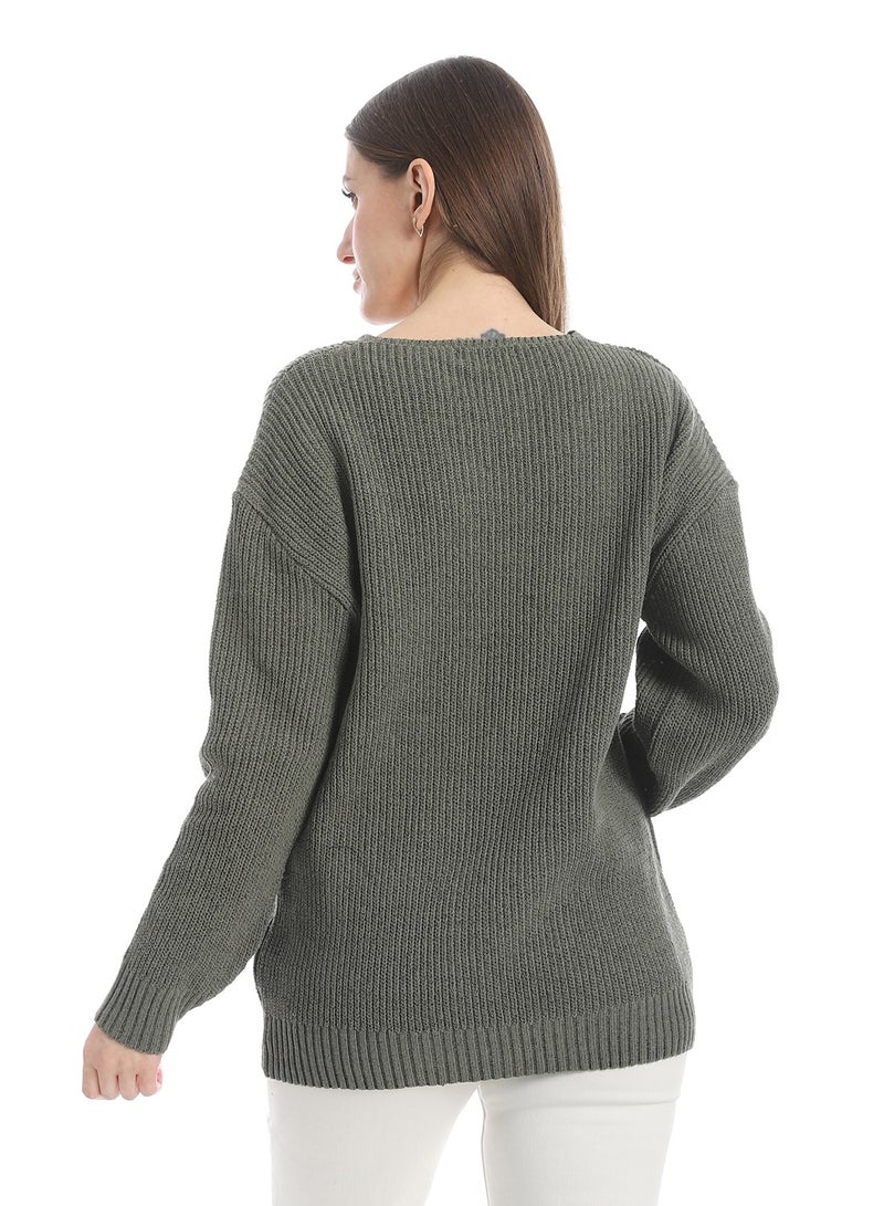 سيزار بلوفر صوف حريمي سادة برقبة علي شكل سبعة وتصميمات متعددة - Image 4