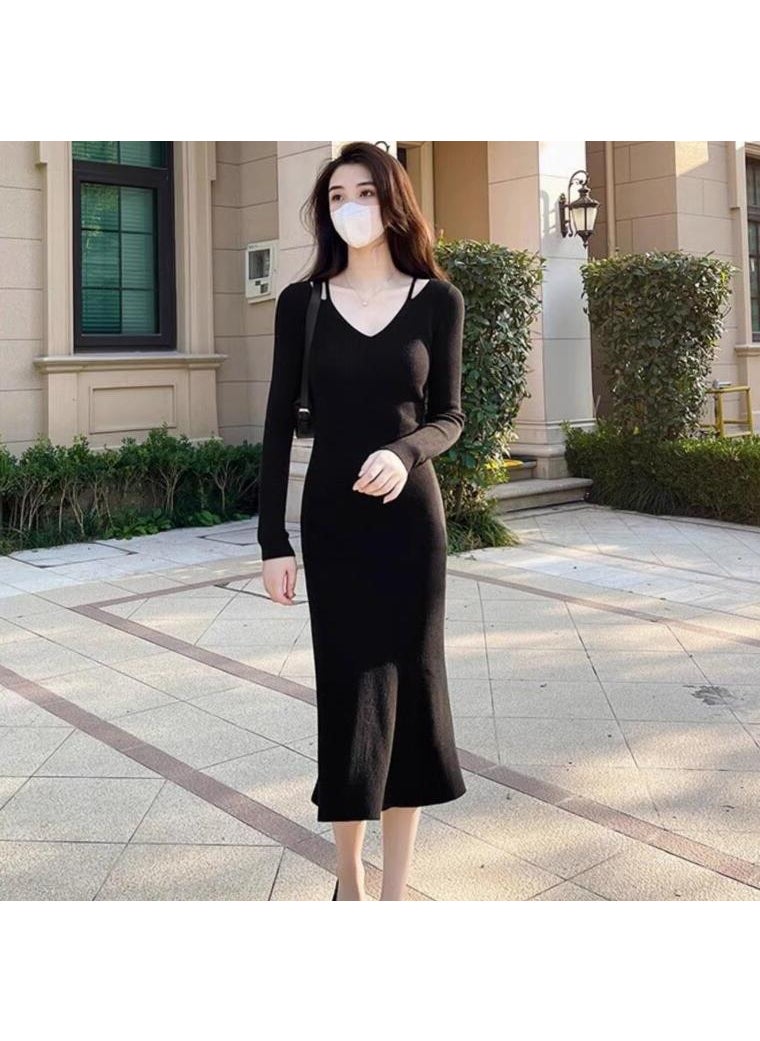 Generic Quality Core Knit Dress Autumn/Winter French Style Waist-Fitted Long Dress Slimming Smooths Your Silhouette Base Layer Bottoming Purple  - Image 4
