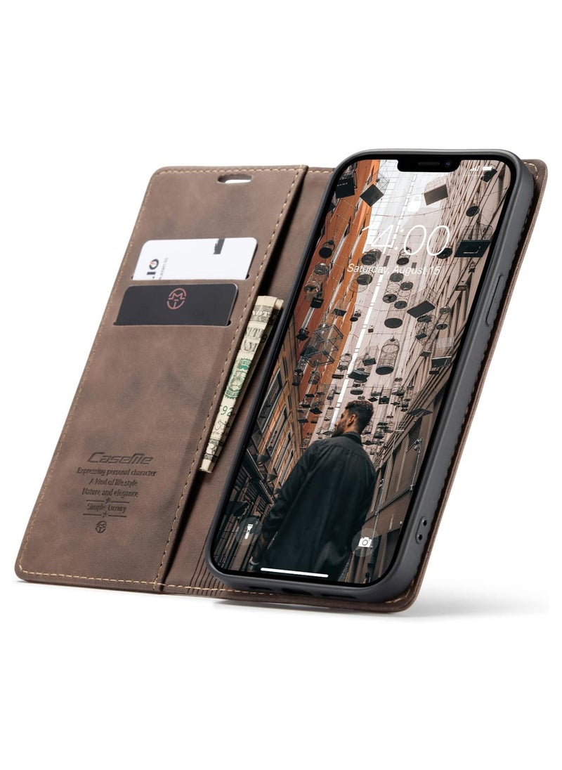 CaseMe CaseMe iPhone 15 Pro MAX, Premium Vintage Leather Flip Case [TPU Protection] [Protective Function] [Card Slots] [Magnetic Closure] Leather Flip Case for Original iPhone 15 Pro MAX - Coffee  - Image 4