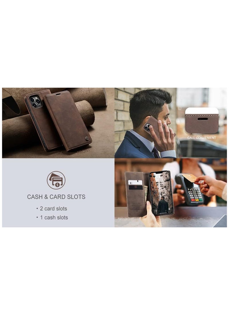CaseMe CaseMe iPhone 15 Pro MAX, Premium Vintage Leather Flip Case [TPU Protection] [Protective Function] [Card Slots] [Magnetic Closure] Leather Flip Case for Original iPhone 15 Pro MAX - Coffee  - Image 3