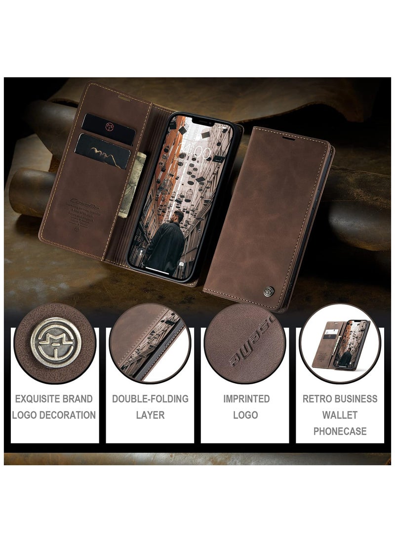 CaseMe CaseMe iPhone 15 Pro MAX, Premium Vintage Leather Flip Case [TPU Protection] [Protective Function] [Card Slots] [Magnetic Closure] Leather Flip Case for Original iPhone 15 Pro MAX - Coffee  - Image 5