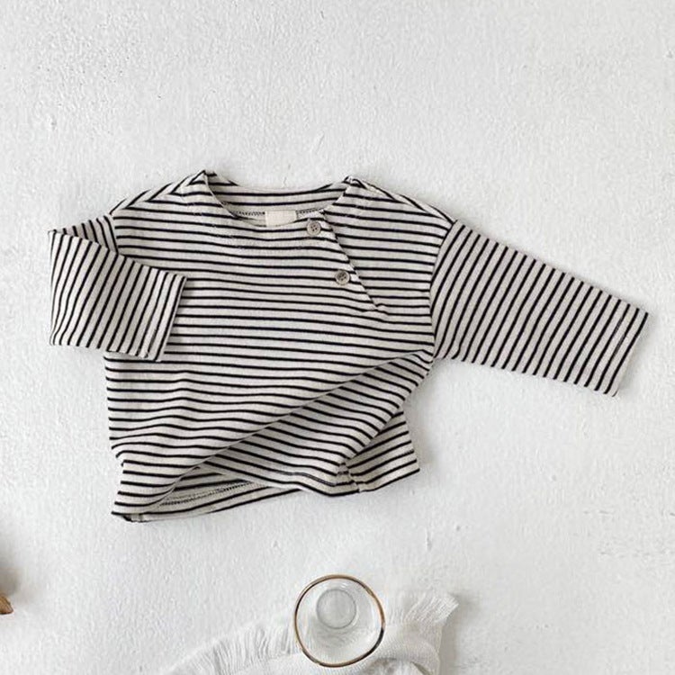 Ins Korean Style Children's Striped T-Shirt Spring and Autumn Baby Base Shirt Autumn Wear Baby Boys and Girls Pullover Base Shirt Top - Image 1