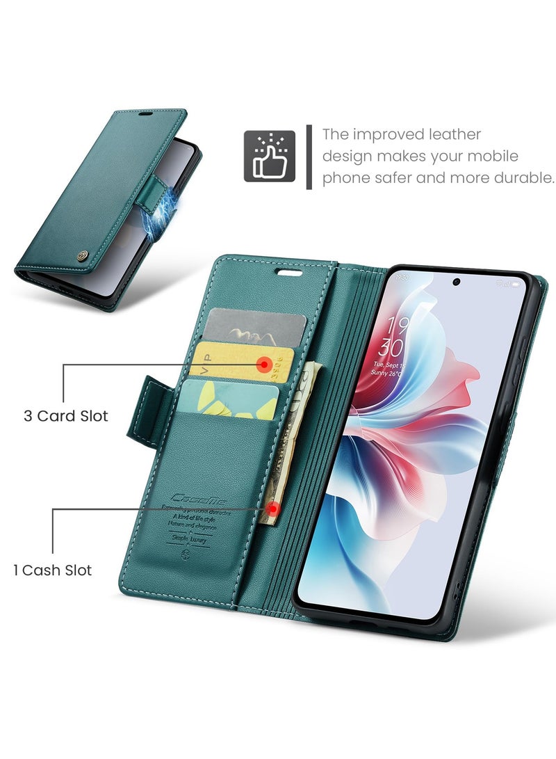 CaseMe Phone Case Luxury PU Leather Design Anti Fingerprint 023 Flip Cover Card Slot Holder Cover For Oppo Reno 11F (Green) - Image 5