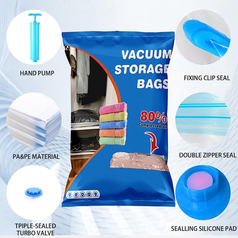 DHVAJA Space Saver Pack of 5 vacuum storage bags Save 80 on Clothes Storage SpacePremium Vacuum Sealer Bag for organizer Blankets Bedding Clothing with hand Pump - Image 2