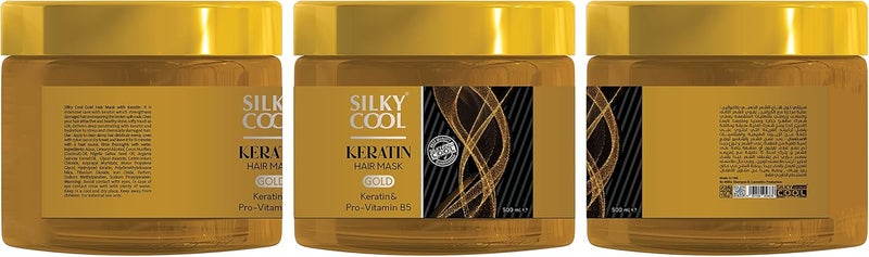 Silky Cool Keratin Gold Intensive Care Hair Mask 500 ml With Keratin & Pro-Vitamin B5 - Strengthens Damage Hair & Repairs Broken Split Ends - Image 3