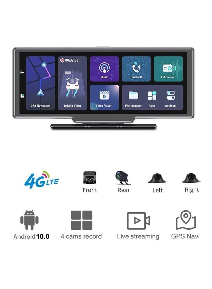 10.26" Car GPS Navigation 4G WIFI Andriod 10.0 Dash Recorder 4 Camera Reaview Video Recorder Registrar Parking Monitoring - Image 1