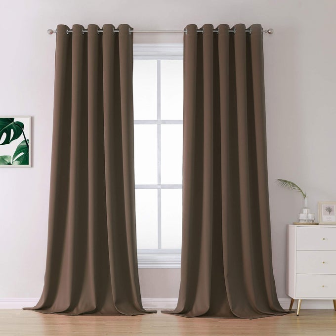 120 INCHES LONG COFFEE COLOUR CURTAINS BROWN THERMAL INSULATED CURTAIN PANELS WITH GROMMET ROOM DARKENING DRAPES FOR BEDROOM 60 BY 120 INCH 2 PANELS