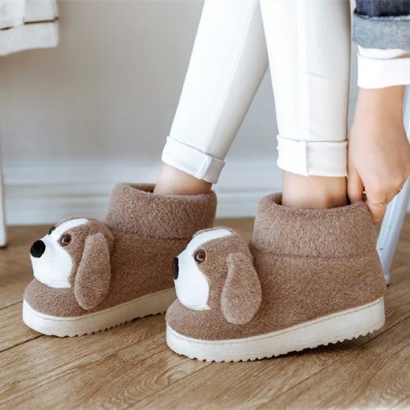 Winter Children'S Cotton Shoes Women'S Cute Cartoon Dog Fleece-Lined Fur Shoes Indoor Home Boys And Girls Bag And Cotton Slippers - Image 1