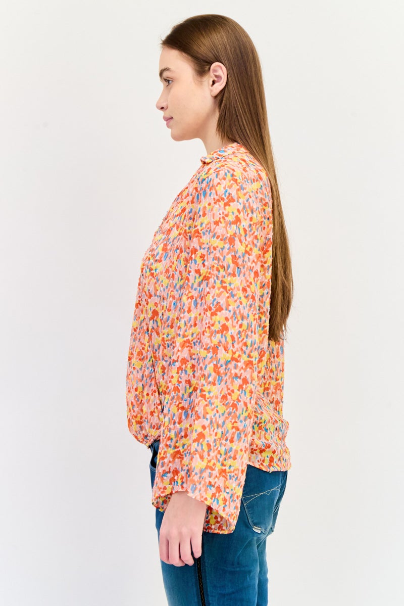 SALSA Women V Neck Allover Print Long Sleeves T-shirt, Multicolor - Image 2