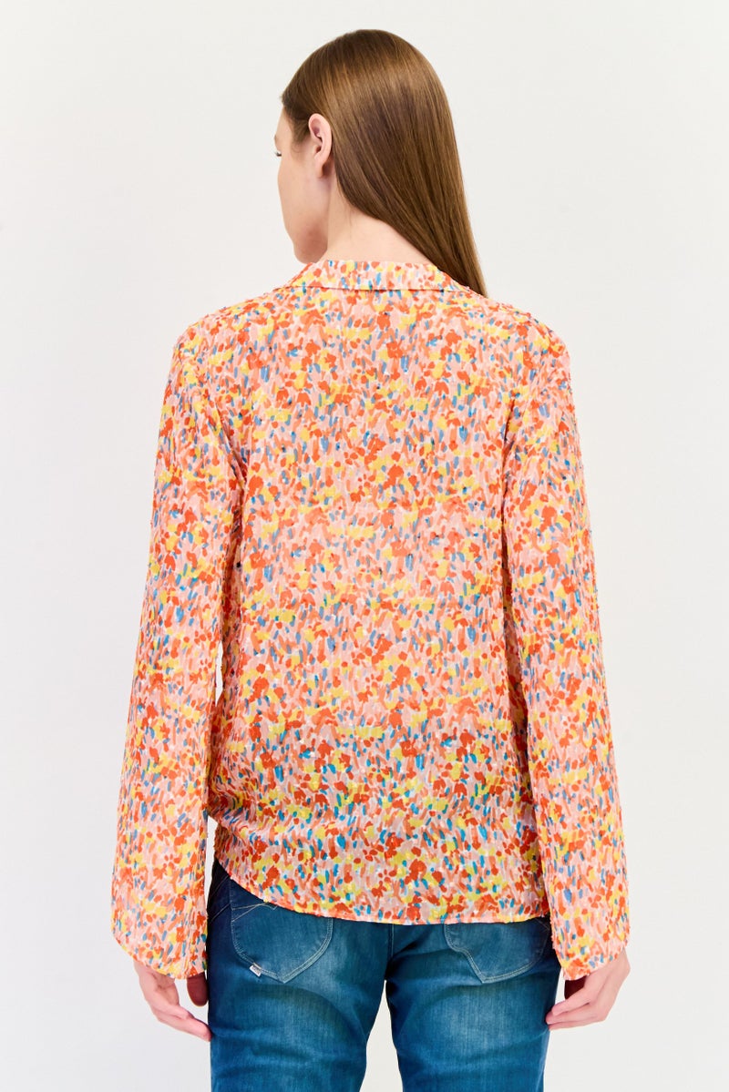 SALSA Women V Neck Allover Print Long Sleeves T-shirt, Multicolor - Image 3