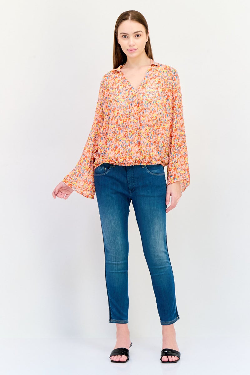 SALSA Women V Neck Allover Print Long Sleeves T-shirt, Multicolor - Image 4