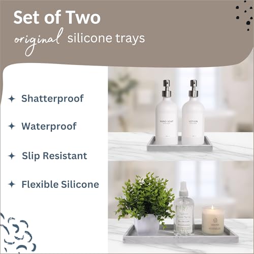 Spacewiser Countertop and Vanity Tray - 2 PC (11” and 7”) Shatterproof Silicone Kitchen and Bathroom Trays for Counter, Kitchen Soap Dispenser Tray, Vanity Trays for Bathroom, Perfume Key Tray - Image 3