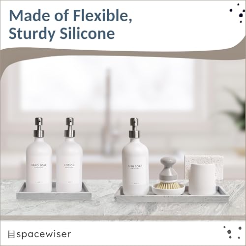Spacewiser Countertop and Vanity Tray - 2 PC (11” and 7”) Shatterproof Silicone Kitchen and Bathroom Trays for Counter, Kitchen Soap Dispenser Tray, Vanity Trays for Bathroom, Perfume Key Tray - Image 2