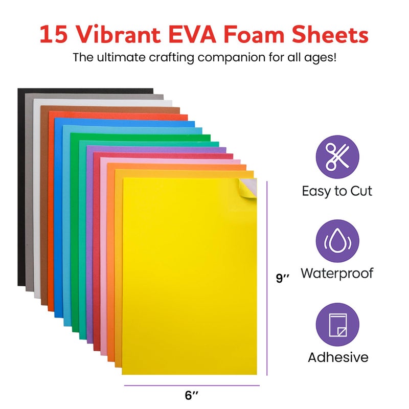 ACTIVITYYA Self-Adhesive EVA Foam Sheets for Crafts â€“ 15 Assorted Colors, 6 x 9 Inch, 2mm Thickness, Peel & Stick Foam Paper for DIY, Scrapbooking & Kidsâ€™ Art. (Assorted) - Image 2