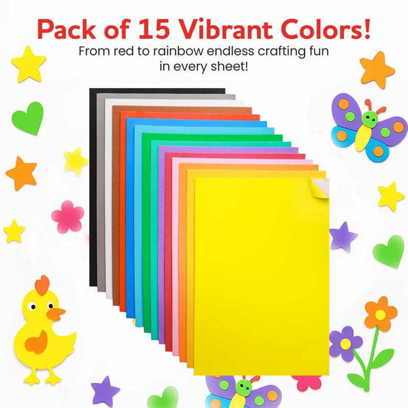 ACTIVITYYA Self-Adhesive EVA Foam Sheets for Crafts â€“ 15 Assorted Colors, 6 x 9 Inch, 2mm Thickness, Peel & Stick Foam Paper for DIY, Scrapbooking & Kidsâ€™ Art. (Assorted) - Image 3