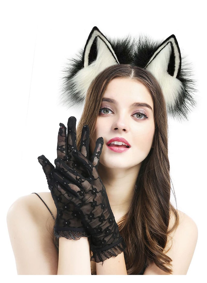 SYOSI Cat Ear Headband Plush Cat Ear Headband Cat Ear Headband Costume Favors Accessories Handmade Faux Washable for Daily Wearing and Party Black Pink Thanksgiving Party Cosplay lolita  - Image 2