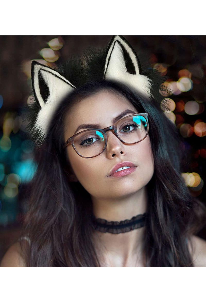 SYOSI Cat Ear Headband Plush Cat Ear Headband Cat Ear Headband Costume Favors Accessories Handmade Faux Washable for Daily Wearing and Party Black Pink Thanksgiving Party Cosplay lolita  - Image 3