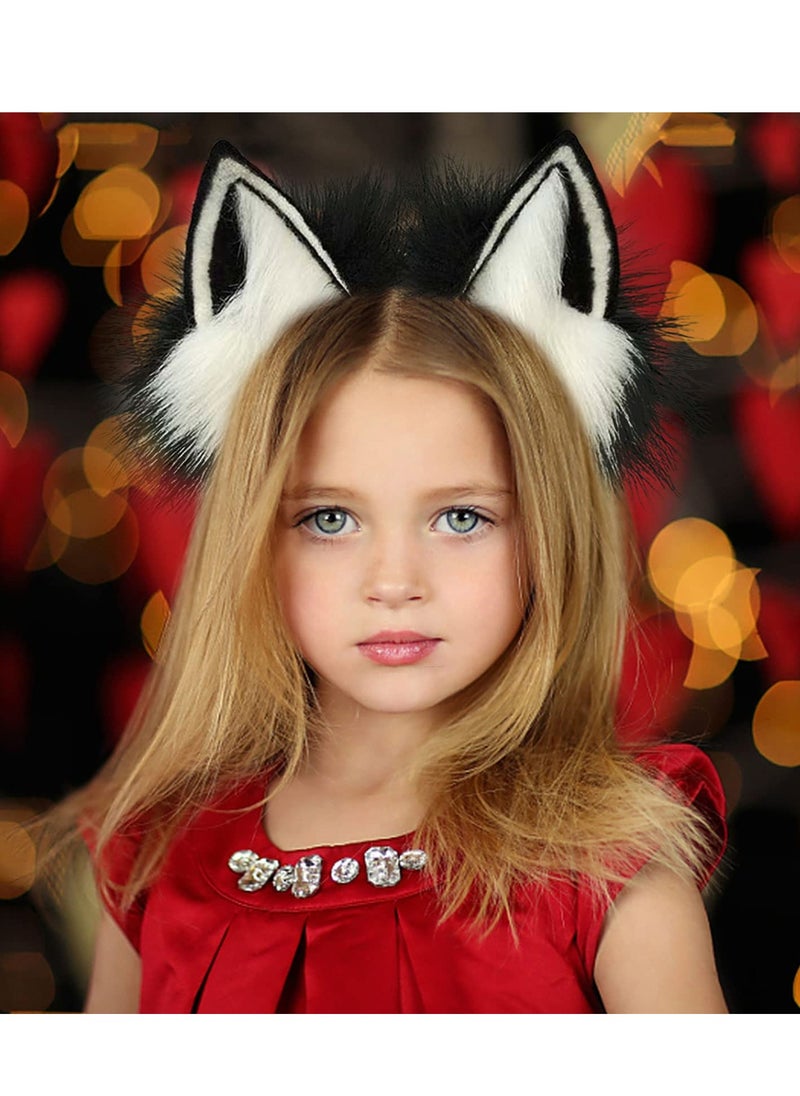 SYOSI Cat Ear Headband Plush Cat Ear Headband Cat Ear Headband Costume Favors Accessories Handmade Faux Washable for Daily Wearing and Party Black Pink Thanksgiving Party Cosplay lolita  - Image 5