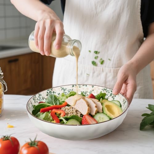 Ronanemon Large Serving Bowls, 78Oz Extra Large Salad Bowls Set of 2, Green Floral Pattern Design Decorative Bowls for Salad, Fruit, Pasta and Dinner, Serving Dishes Set for Party (Green Floral of 2) - Image 3