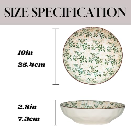 Ronanemon Large Serving Bowls, 78Oz Extra Large Salad Bowls Set of 2, Green Floral Pattern Design Decorative Bowls for Salad, Fruit, Pasta and Dinner, Serving Dishes Set for Party (Green Floral of 2) - Image 2
