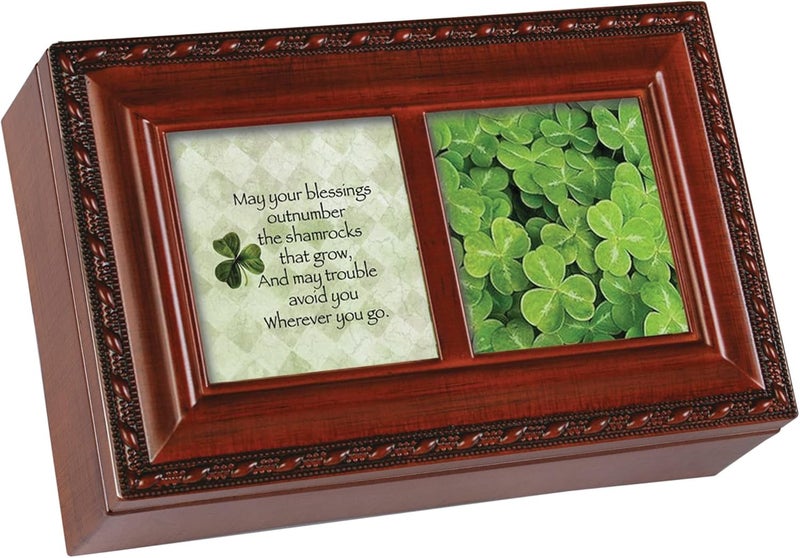 Cottage Garden Irish Blessing Petite Woodgrain Music Box with 'Irish Lullaby' - Image 1