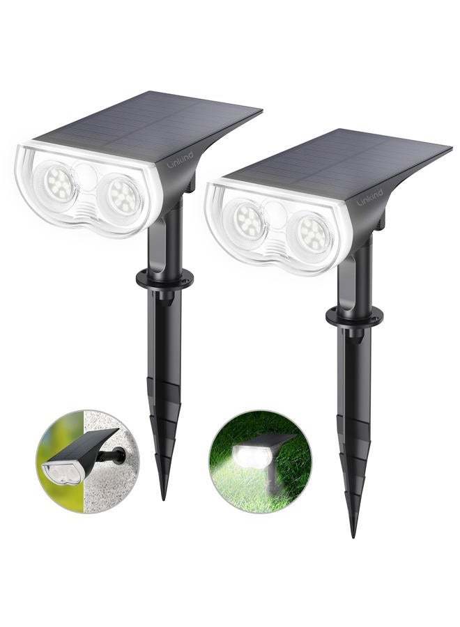 Linkind Solar Lights Outdoor Waterproof IP65, StarRay Dusk-to-Dawn Outdoor Solar Lights, 3 Lighting Modes Solar Spot Lights Outdoor for Garden, Yard, Landscape (Daylight, 2 Pack) - Image 1