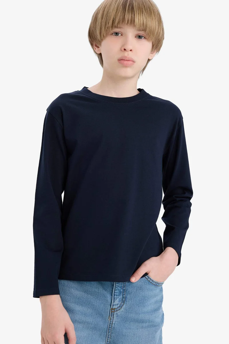 ديفاكتو Boy Crew Neck Long Sleeve Basic T-Shirt
