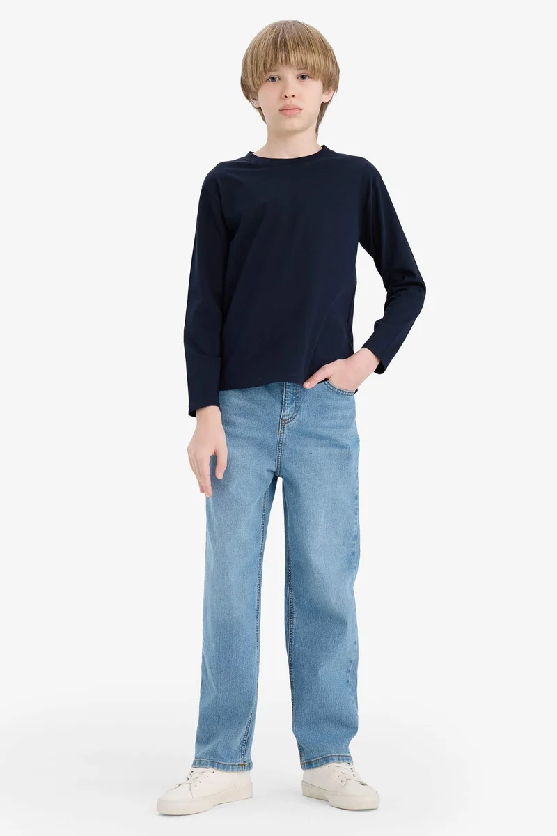 ديفاكتو Boy Crew Neck Long Sleeve Basic T-Shirt