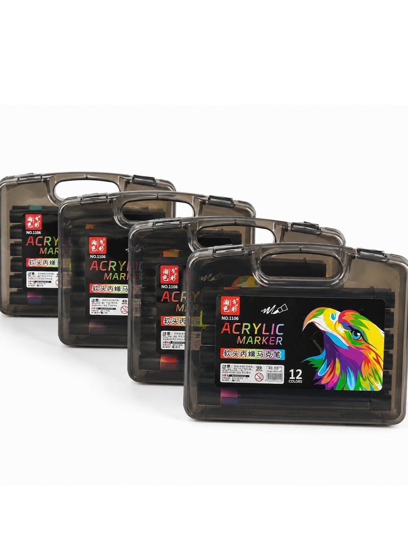 4packs of acrylic markers, 12 colors per pack, for drawing on wood, glass, and fabric. - Image 1