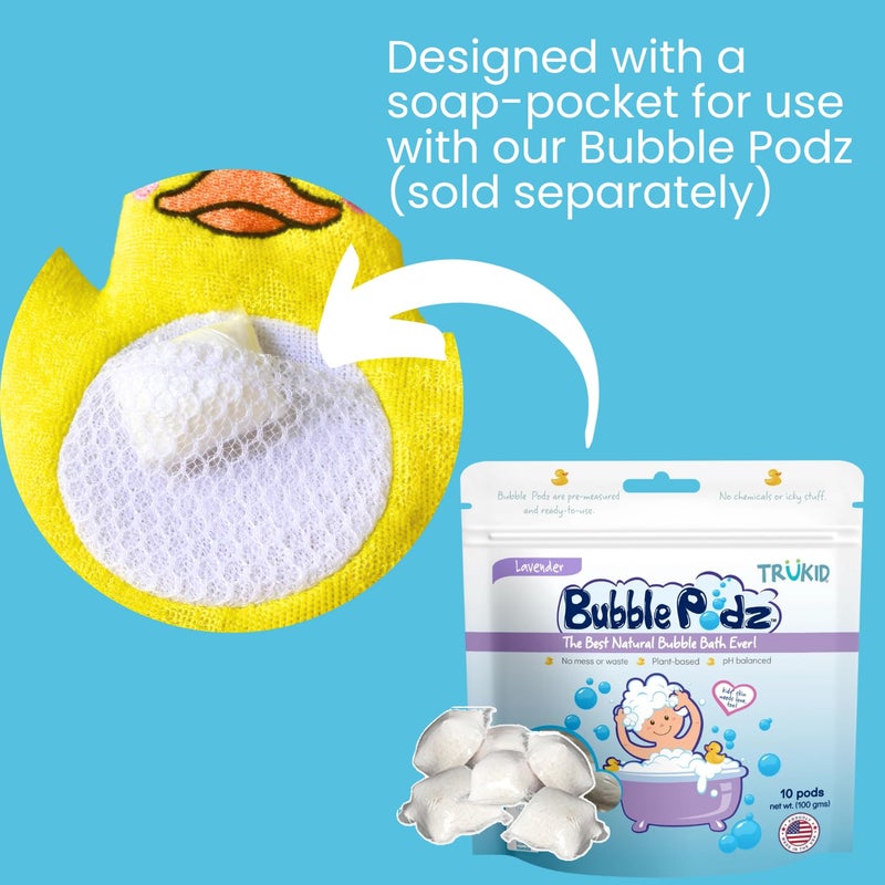 TruKid BubbleGlove, Bath Wash Gloves-Sponge - Hand Puppet for Kids & Toddler, Bath Sponge & Baby Washcloth Mitt for Kids & Adults, Body Scrubber for Mommy & Me - Duck Set of 2 - Image 2